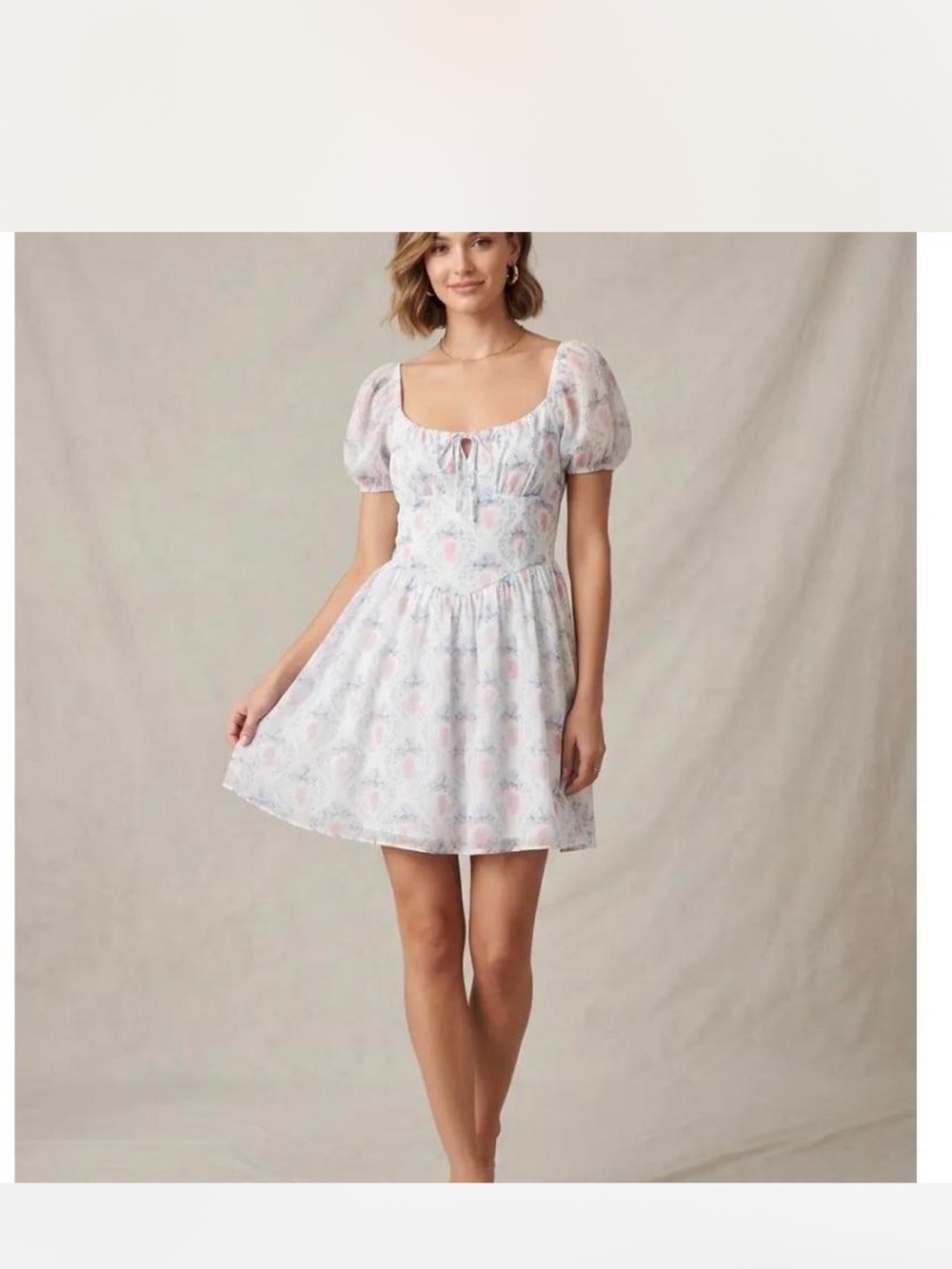 Celebrity Pink Pastel Floral Puff-Sleeve Mini Dress